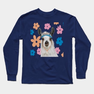 Llama | Cute Llama | Bohemian Llama on Retro flowers Long Sleeve T-Shirt